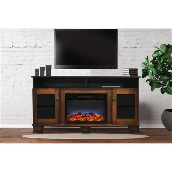 Cambridge Cambridge CAM6022-1WALLED 59 in. Electric Fireplace in Walnut with Entertainment Stand & Multicolor LED Flame Display CAM6022-1WALLED